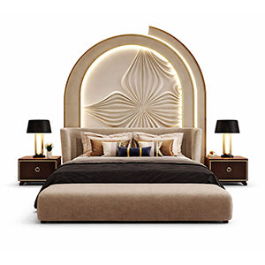 Curved Wood Luxury Bed with Modern Accent Lighting