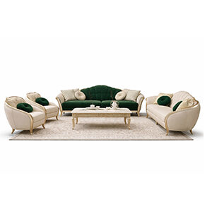 Curved Wood Sofa Set with Elegant Upholstery and Classic Design