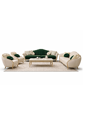 Curved Wood Sofa Set with Elegant Upholstery and Classic Design